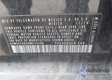 2017 Volkswagen Golf Gti Autobahn 4-Door/S 4-Door/Se 4-Door/Sport 4-Door z USA, uszkodzony, nr VIN 3VW547AU9HM025988